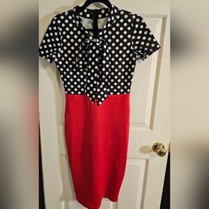 Amazon Vintage Fashion Bodycon Pencil Dress Size Small Navy Blu/White Polka Dots